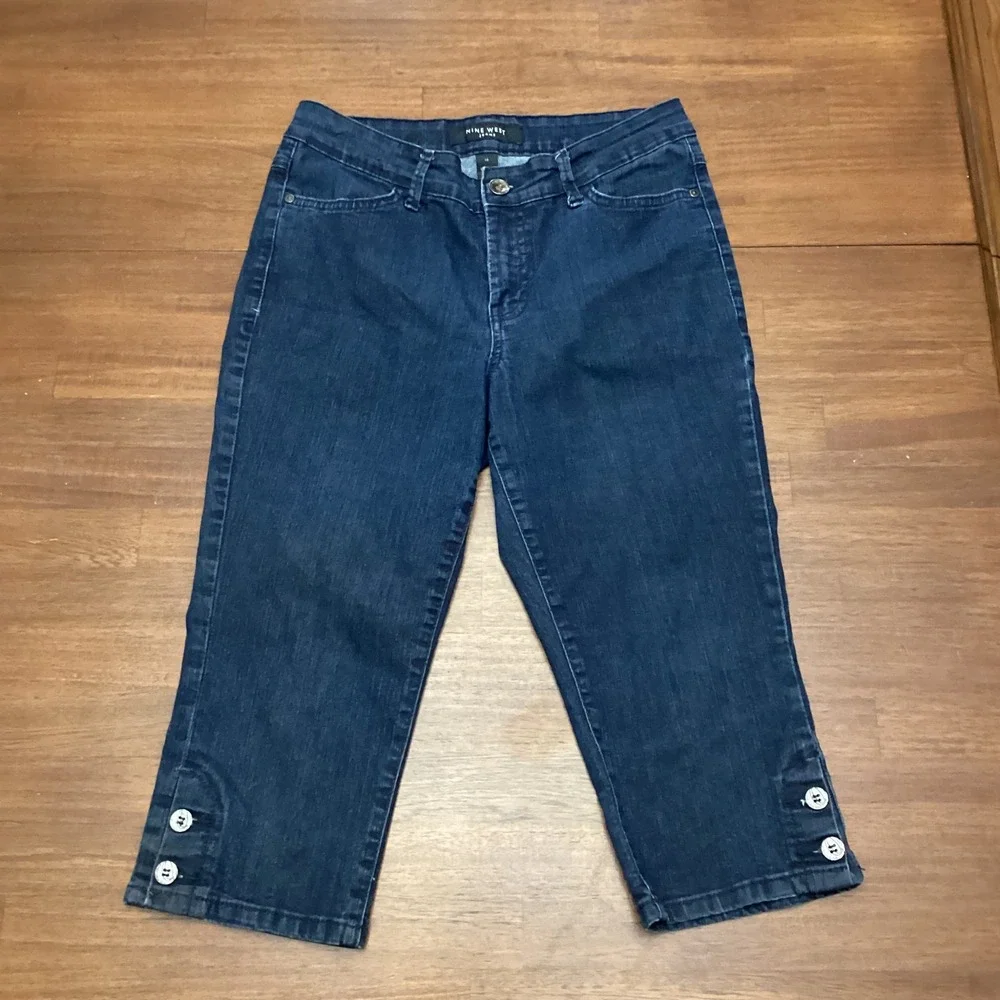Nine West Jeans Womens 10 Dark Wash Button Hem Capri Jegging Cropped Denim Pants